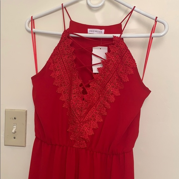 Red maxi dress with front slit - Picture 2 of 5